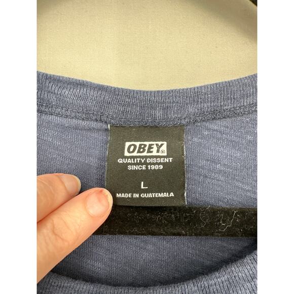 Y2K Vintage Obey Shirt Mens Large Navy Blue Graphic Tee Streetwear - Picture 2 of 6